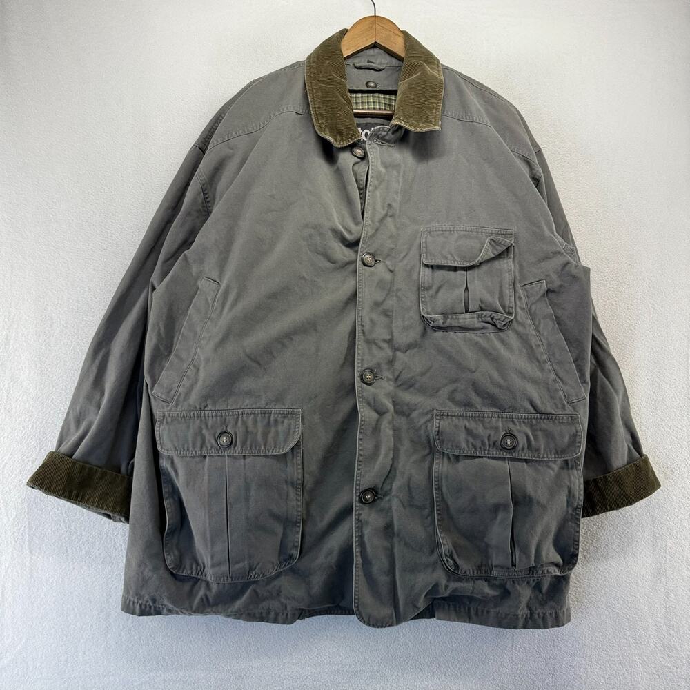 Vintage Barn Coat men's Large Gray Quilt Lined Canvas Corduroy Chore Field 90s